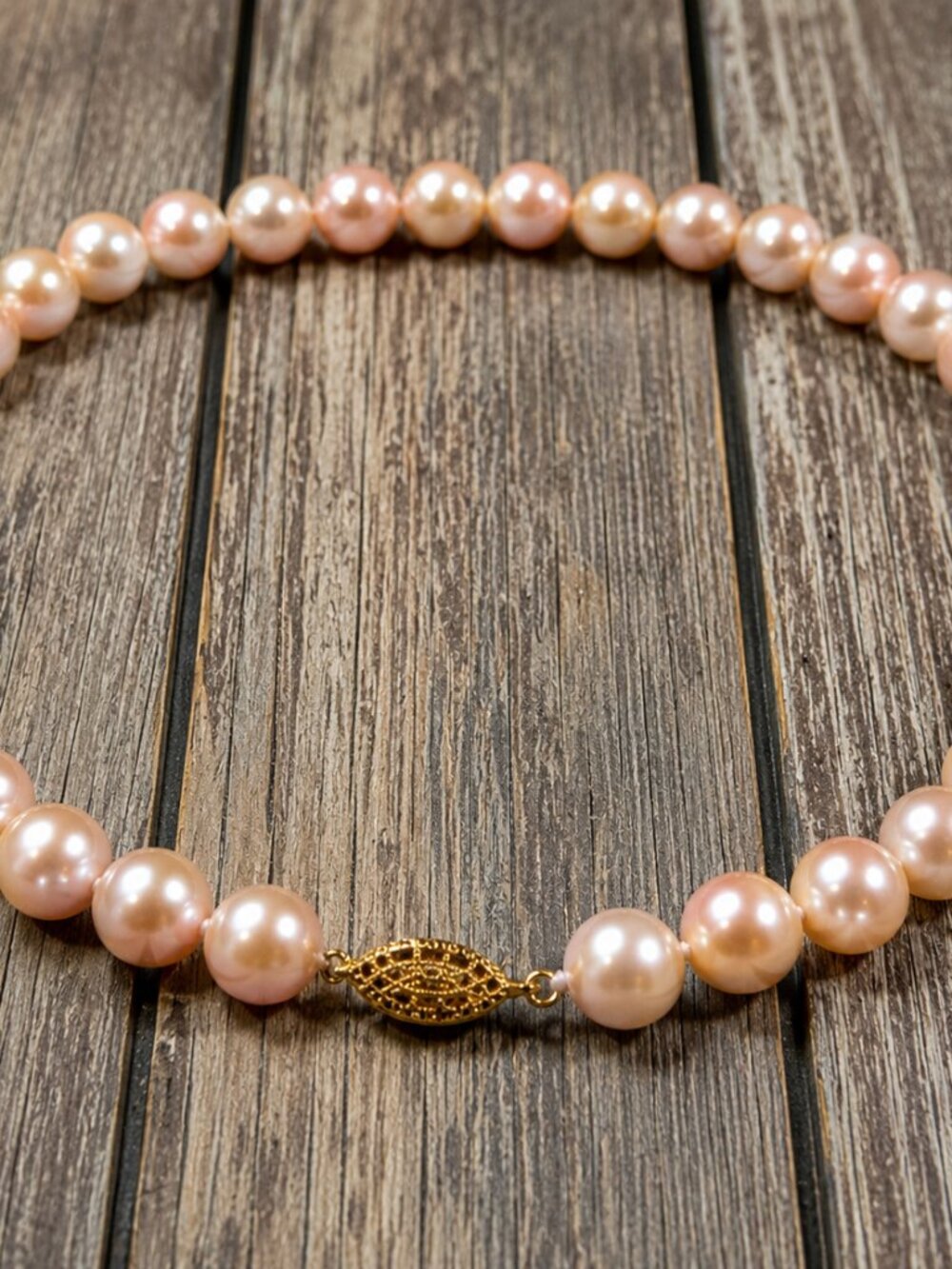 Pearl-31-AAAA Pink Akoya Pearl Necklace 10–11mm 18" 14K Gold CMA